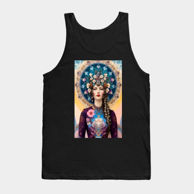 Art Deco Girl with Flowers Tank Top by ZiolaRosa